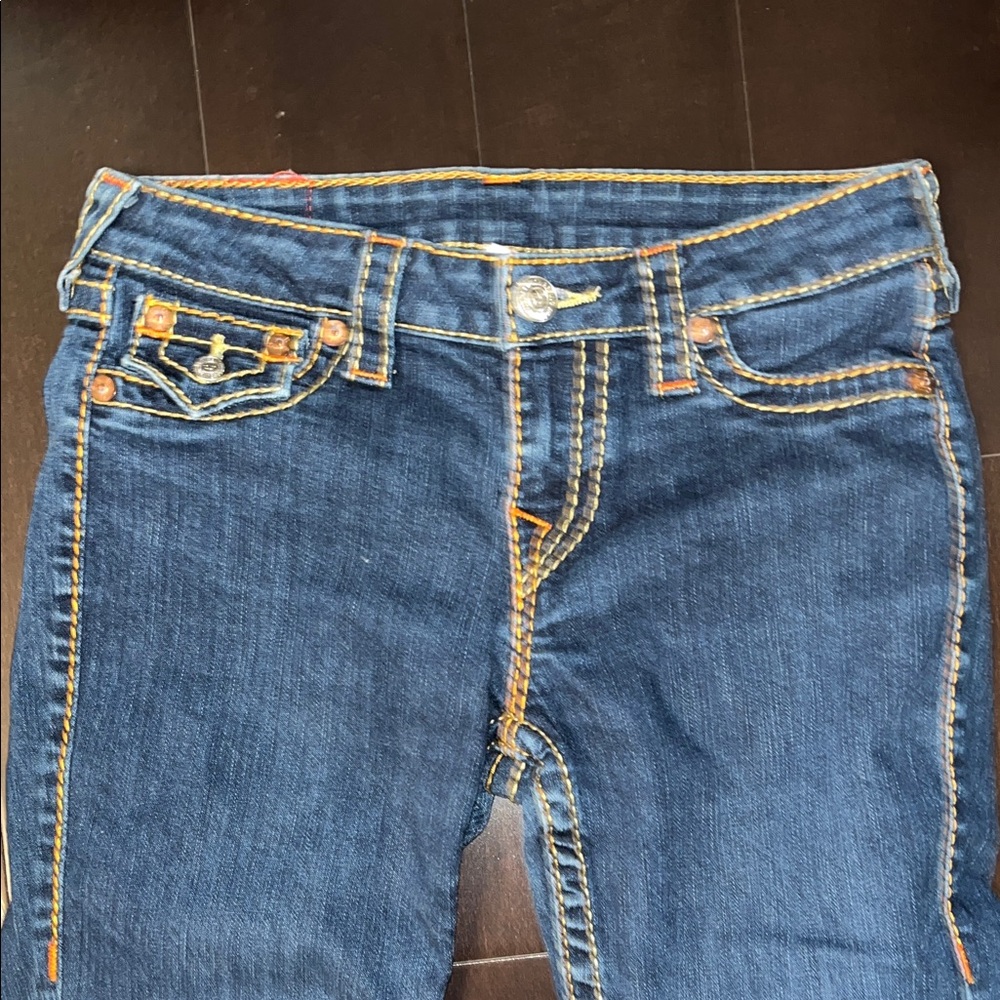 True Religion Women's Skinny Jeans in Dark Blue with Contrast Stitching - Picture 3 of 9